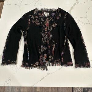 Vintage Chico’s Designs 1 Womens Multicolor Tribal Silk Cardigan Jacket M Artsy